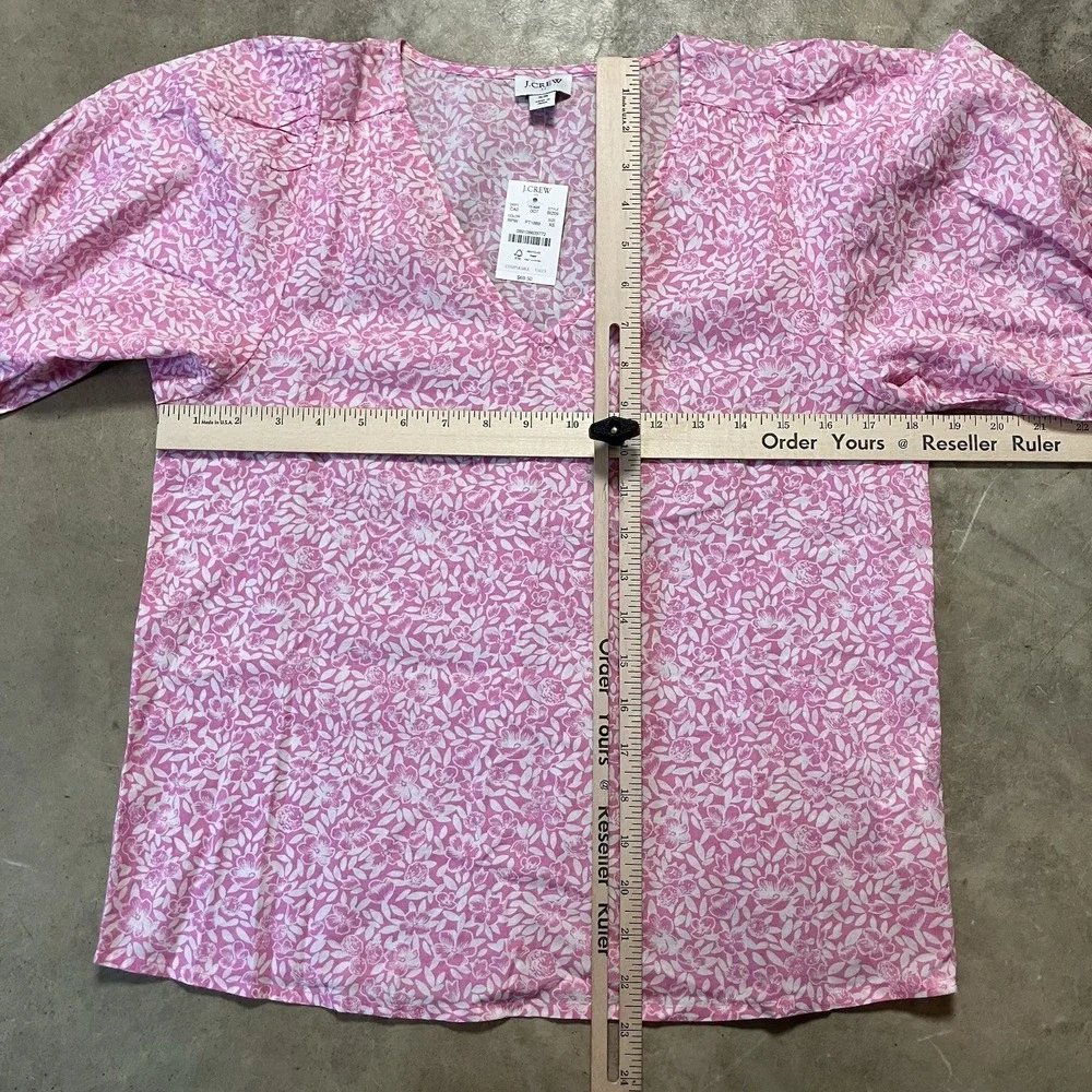J Crew Shirt Womens Sz XS Pink Puff Sleeve Floral Print V-Neck‎ Top